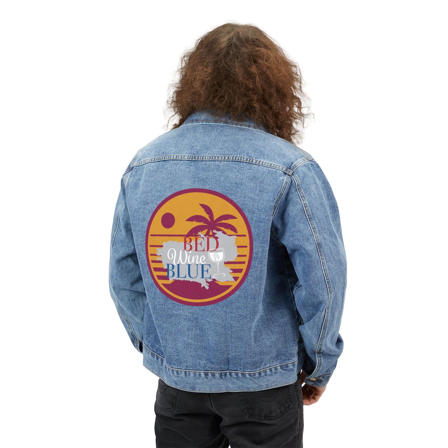 Men's Denim Jacket with Retro Beach Design - Perfect for Summer Vibes