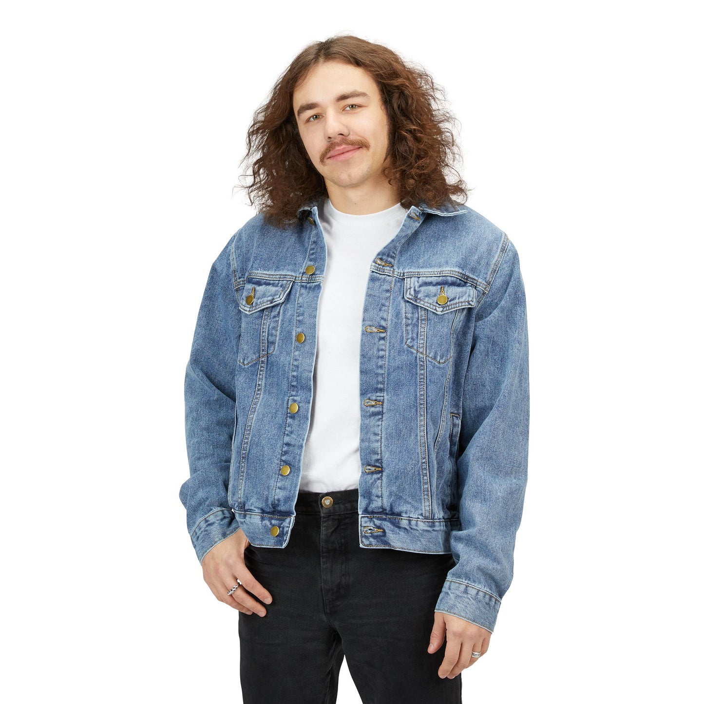 Men's Denim Jacket with Retro Beach Design - Perfect for Summer Vibes