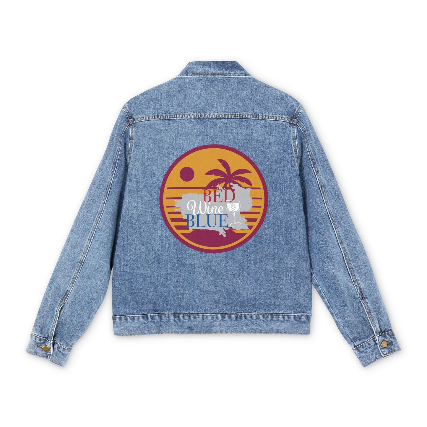 Men's Denim Jacket with Retro Beach Design - Perfect for Summer Vibes